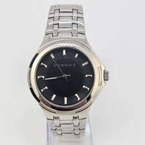 Chrome Men's Watch 42MM Black‎ Dial Gray Case Bracelet Band 7.5" New Battery